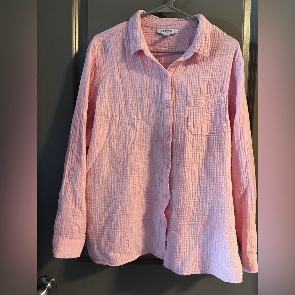 Cotton Gauze Nine West Pink XL button down